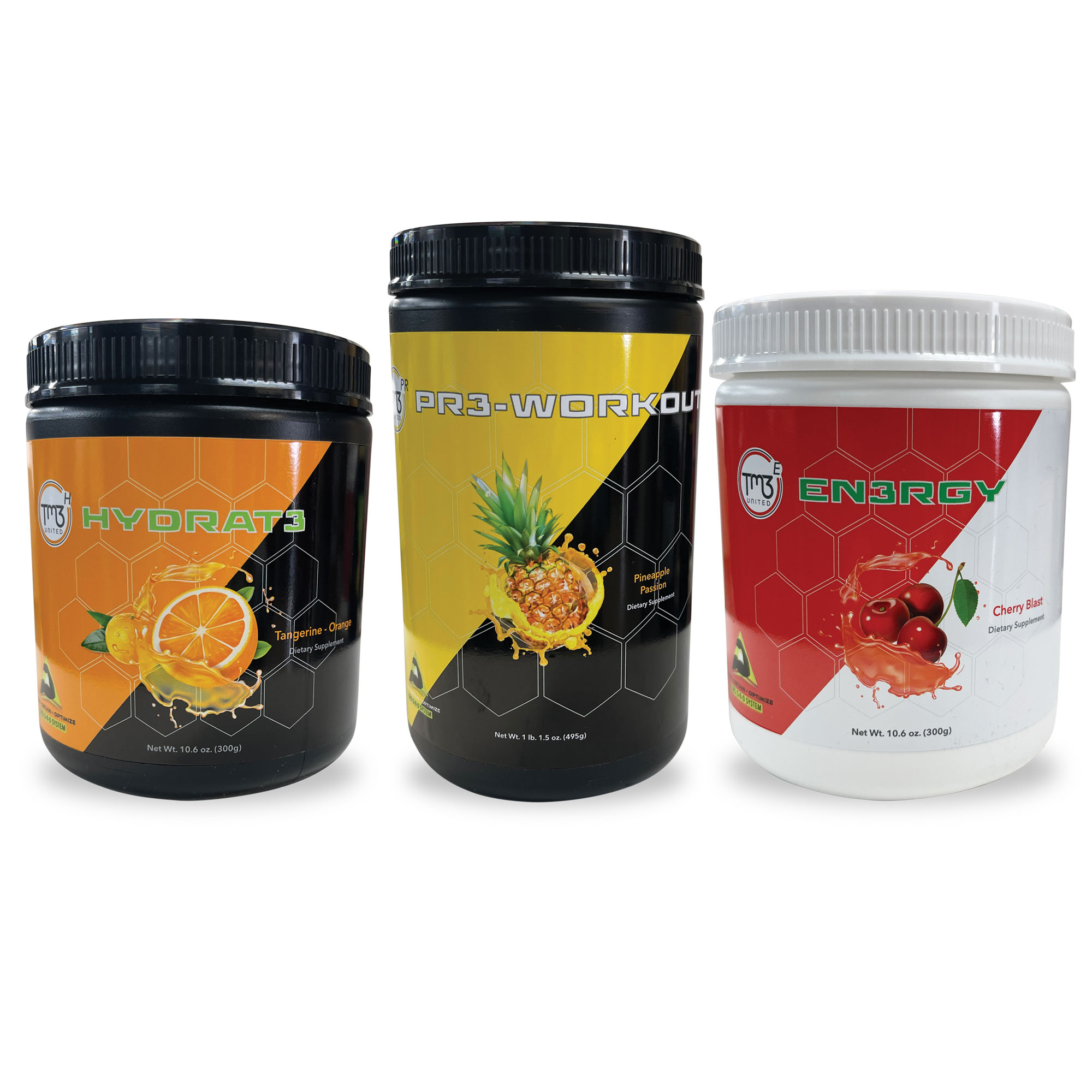 image:G.R.O Lite Pack - Pineapple Passion Pr3-Workout, Tangerine Orange Hydrat3 and Cherry Blast En3rgy