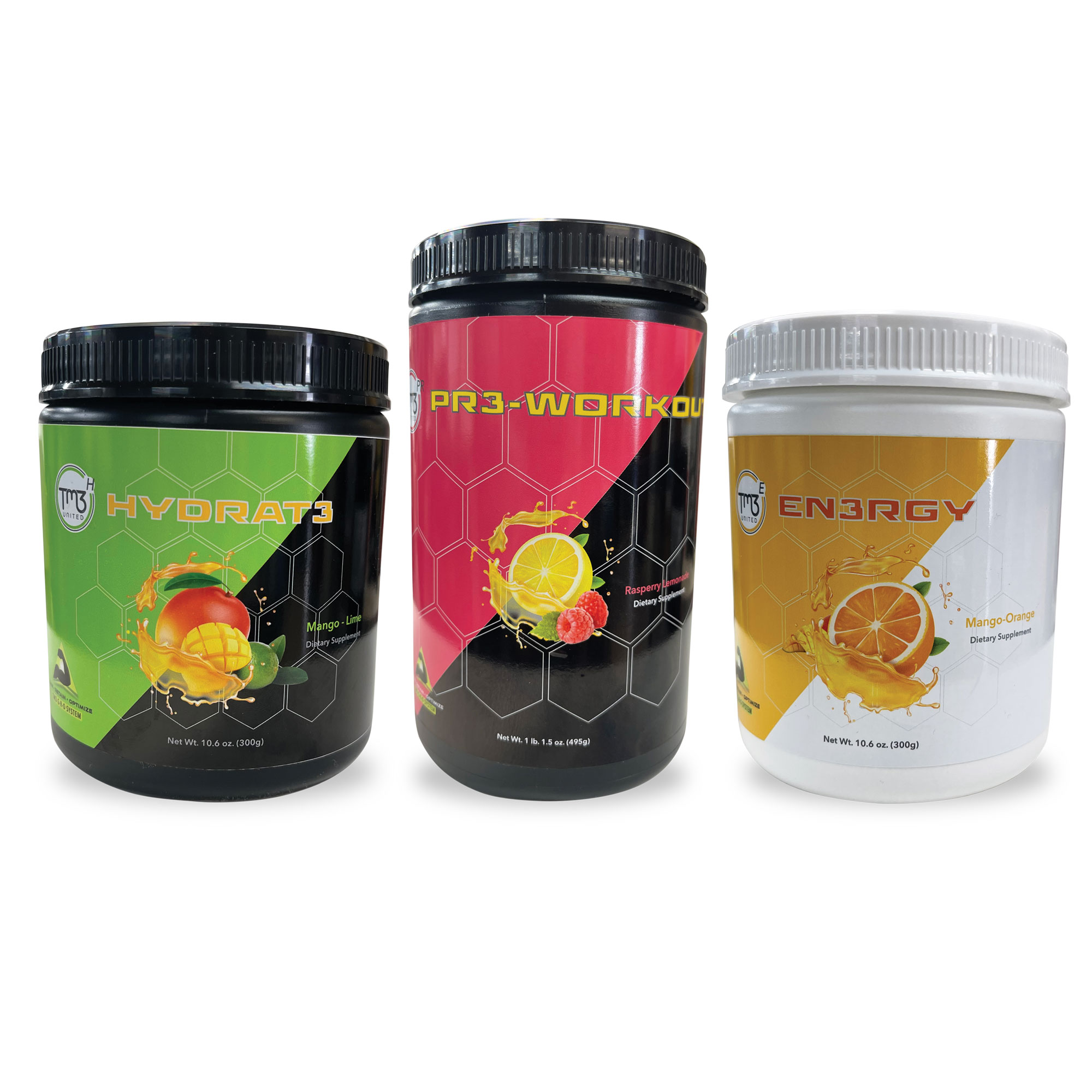 image:G.R.O Lite Pack - Raspberry Lemonade Pr3-Workout, Mango Lime Hydrat3 and Mango Orange En3rgy