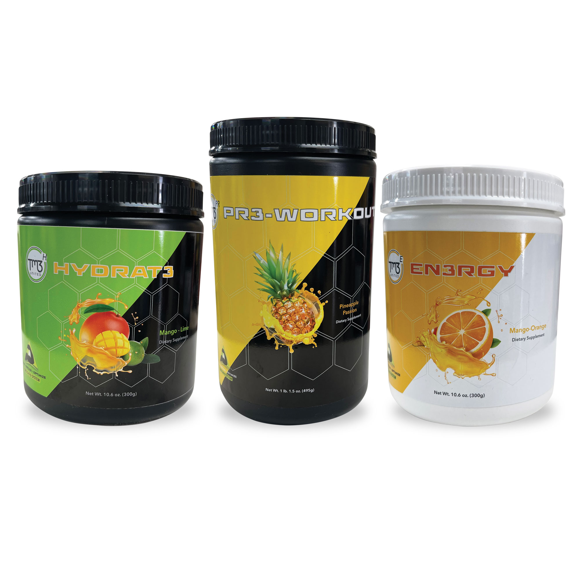 image:G.R.O Lite Pack - Pineapple Passion Pr3-Workout, Mango Lime Hydrat3 and Mango Orange En3rgy